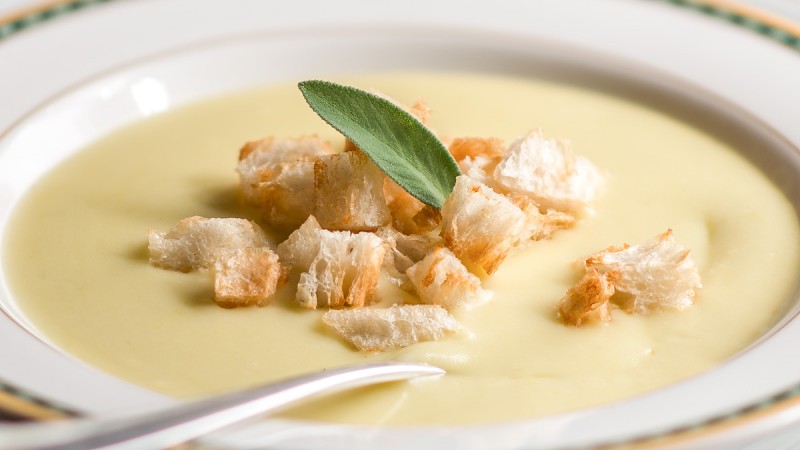 Potato cream soup with truffle croutons - Osteria Boccanegra Florence Italy