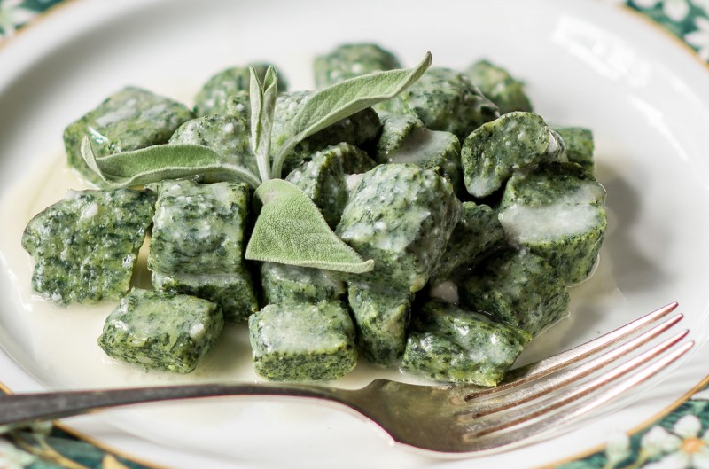 Ricotta cheese and spinach dumplings with butter and sage - one of the many tuscan meals served at - Osteria Boccanegra Florence Italy