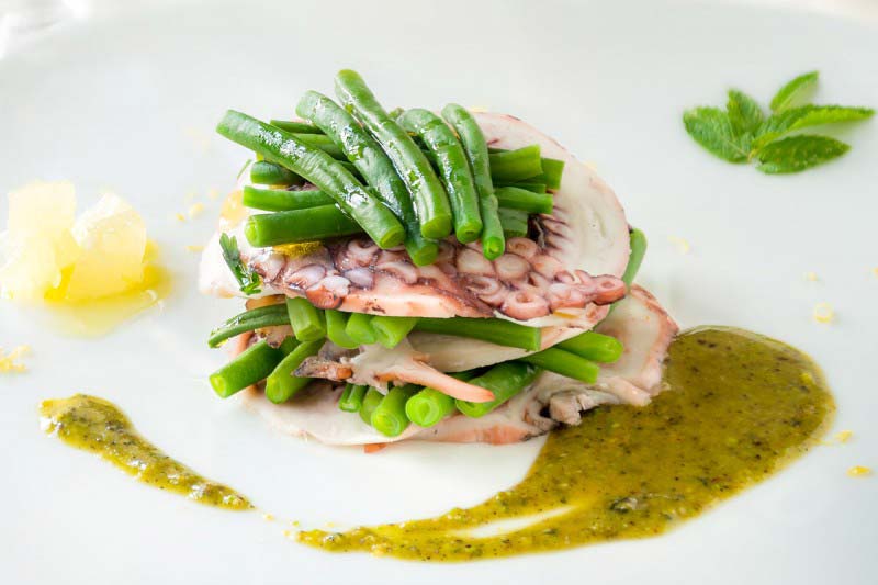 Octopus Millefeuille with pistachios and mint pesto - Boccanegra Florence Restaurant